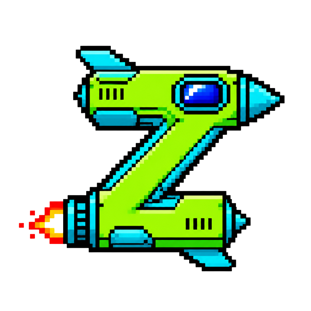 ZIPX mascot: pixel rocket shaped like the letter Z